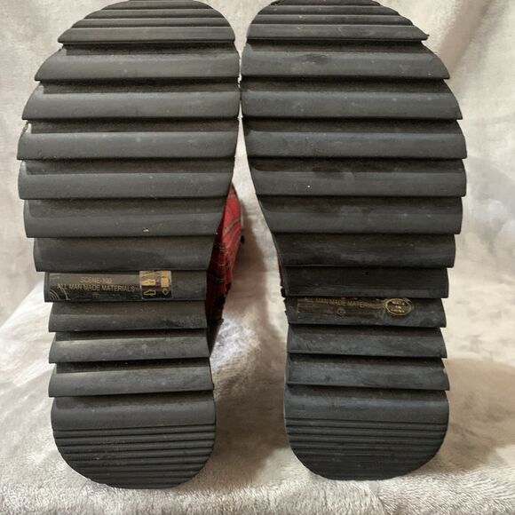 Demonia Women's 3.5" Platform Boots Size 7 Scene 100 Red Tartan Plaid 15” Tall - Picture 13 of 16